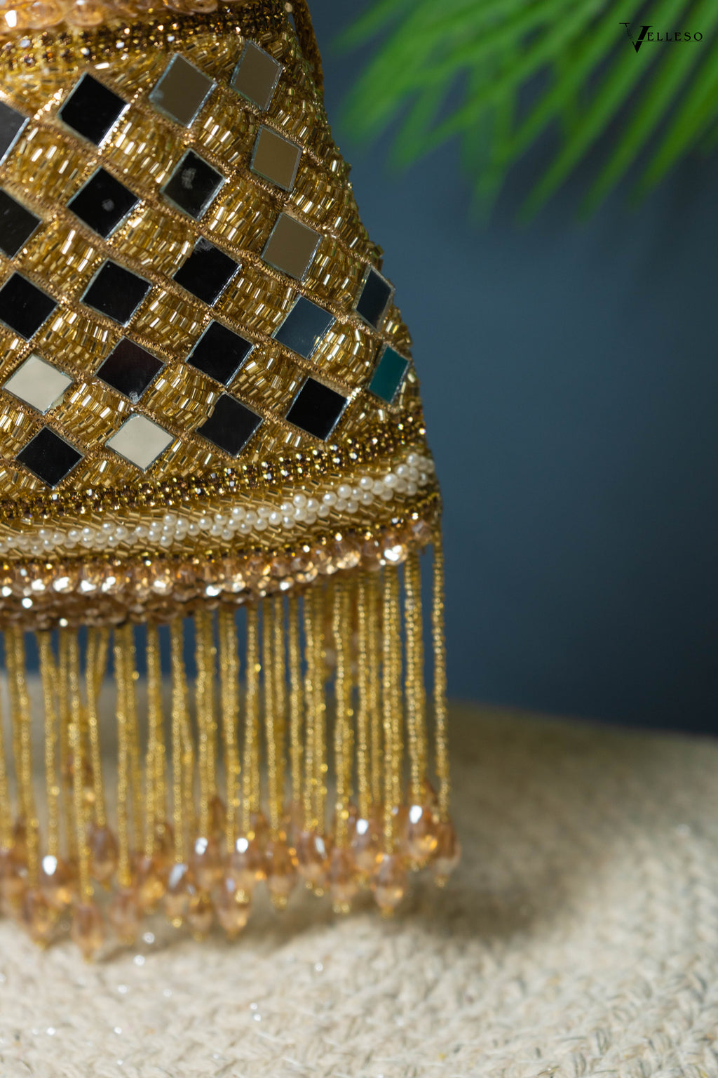 Zehra Mirror Embellished Fringe Potli Bag