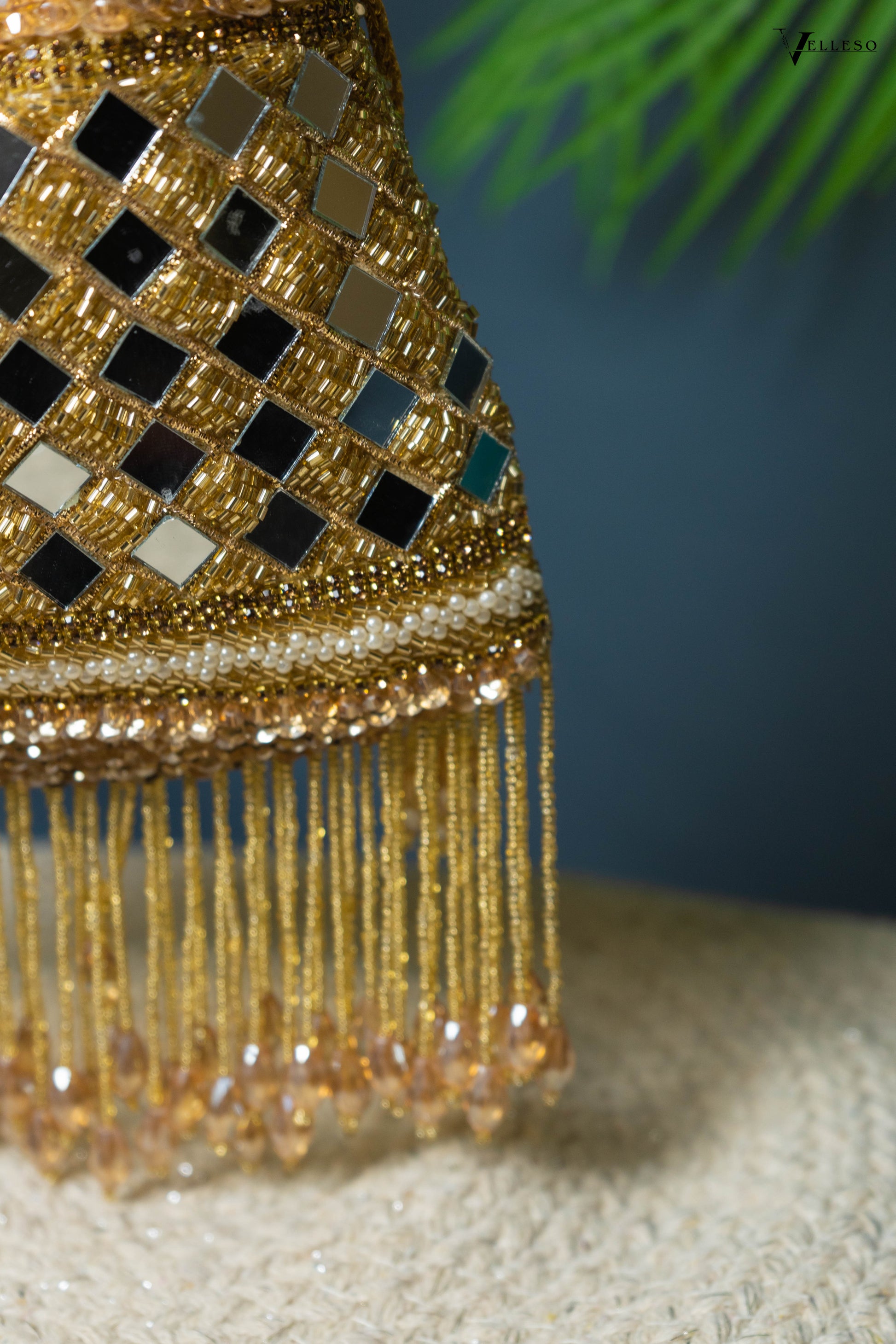 Zehra Mirror Embellished Fringe Potli Bag