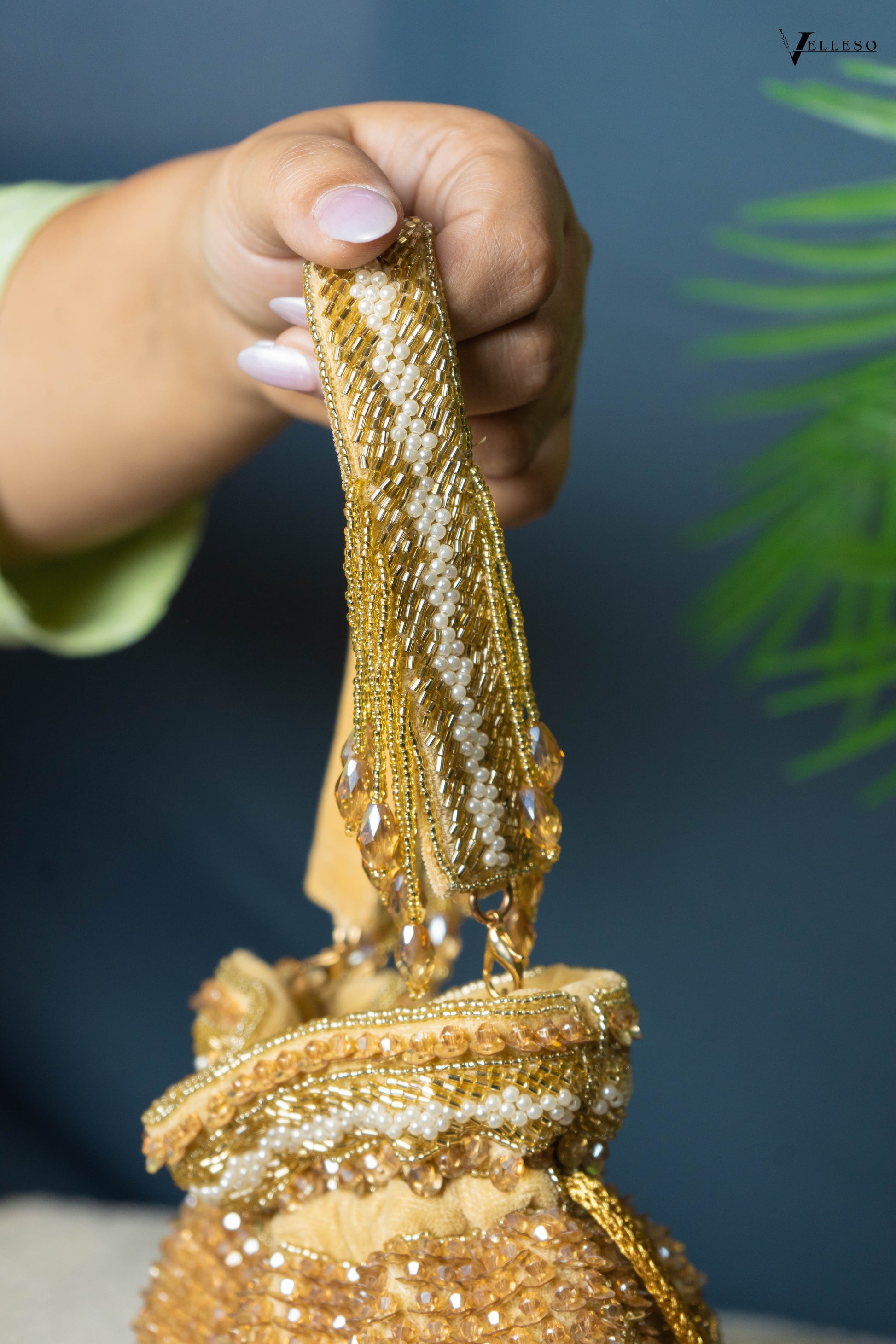 Zehra Mirror Embellished Fringe Potli Bag