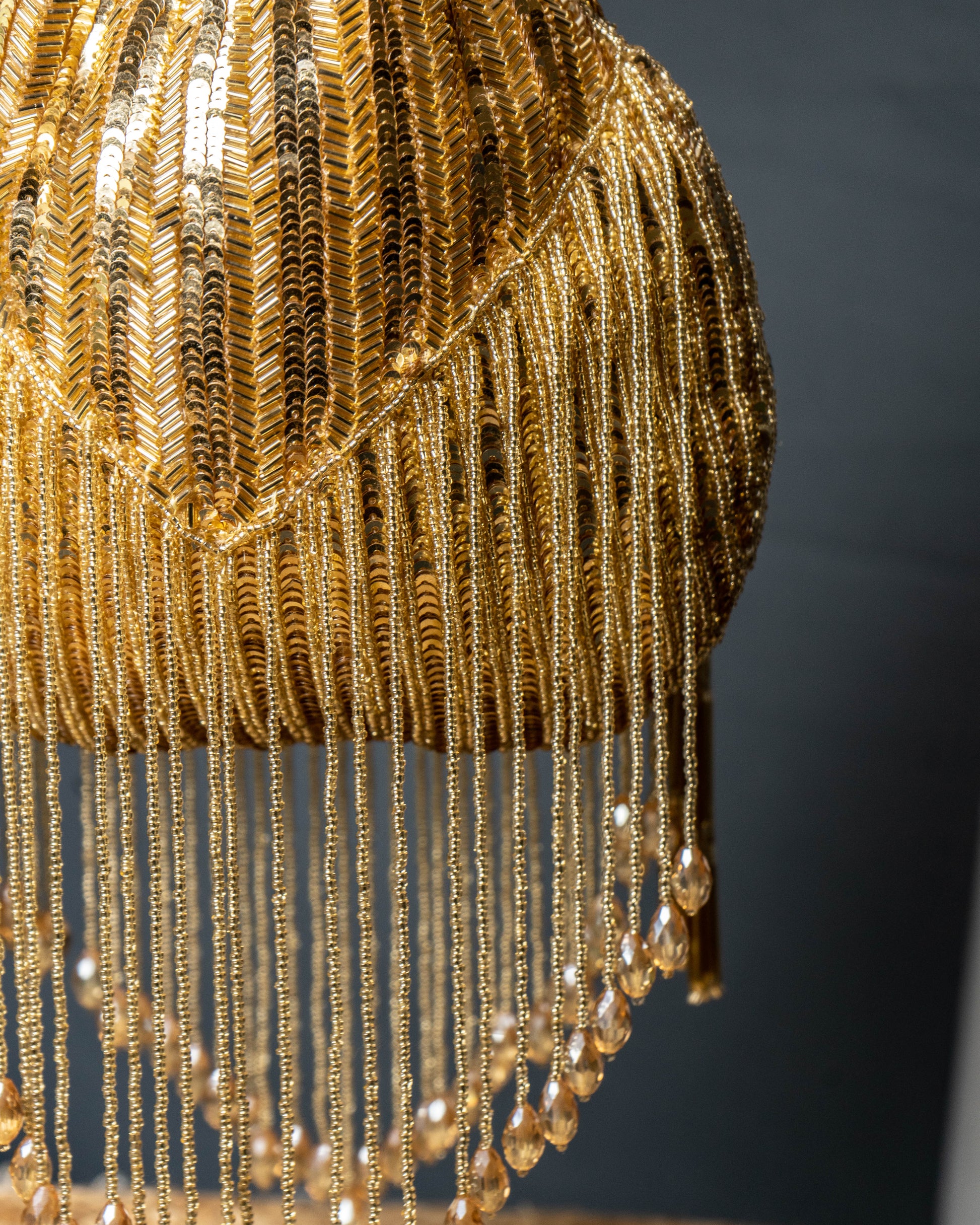 Sitara Gold Fringe Potli – Hand-Beaded Party Bag with Crystal Tassels