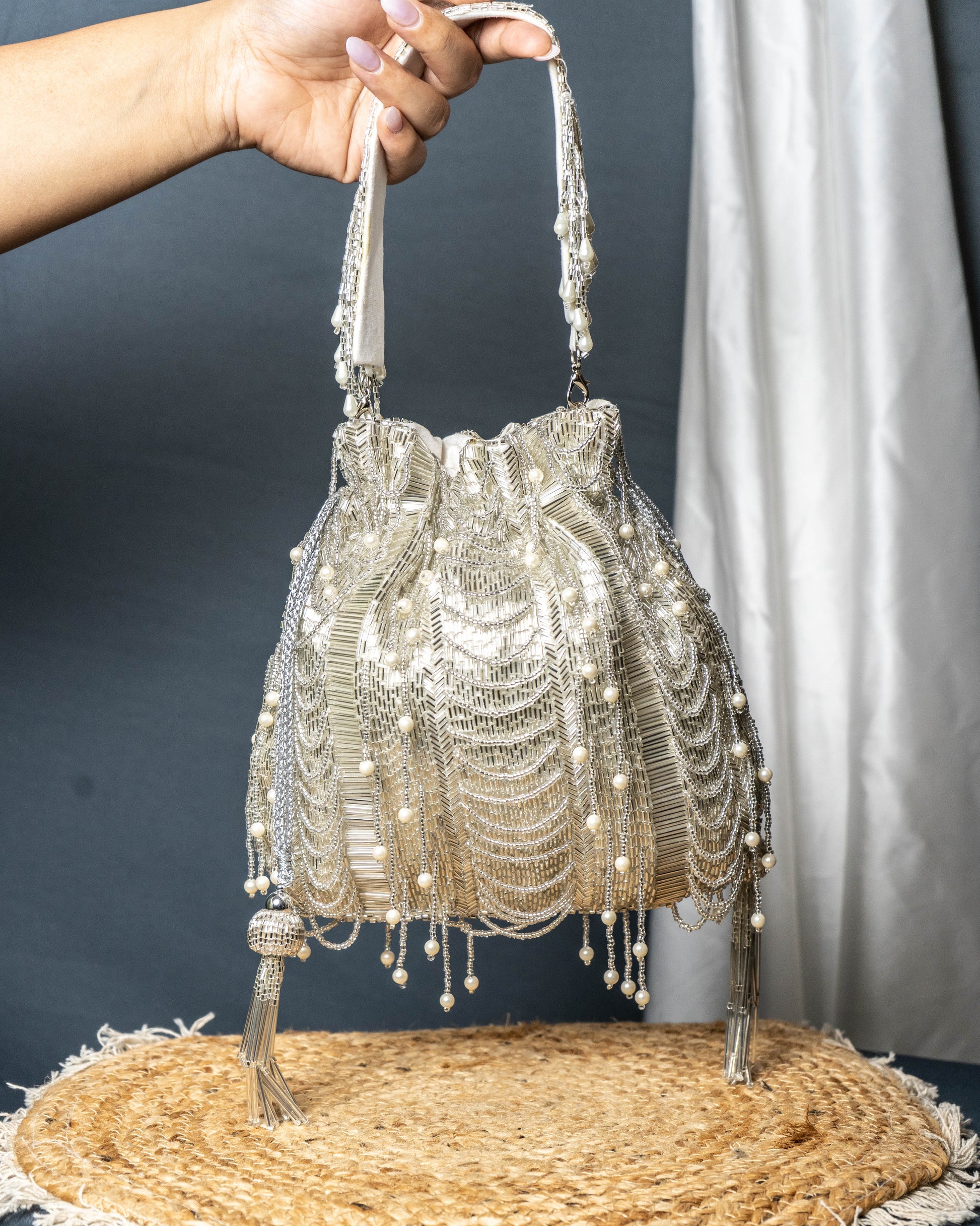Zarina Silver Cascade Potli