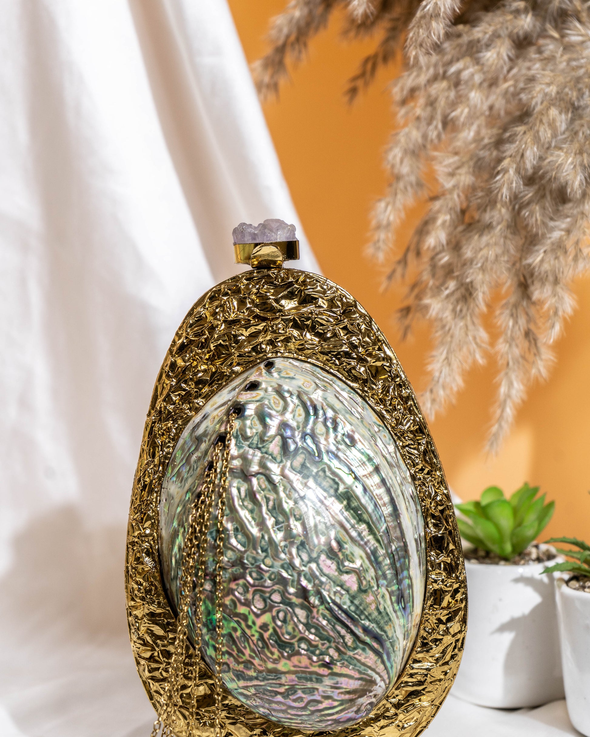 Solene Mirage MOP Clutch – Sculptural Mother of Pearl Purse