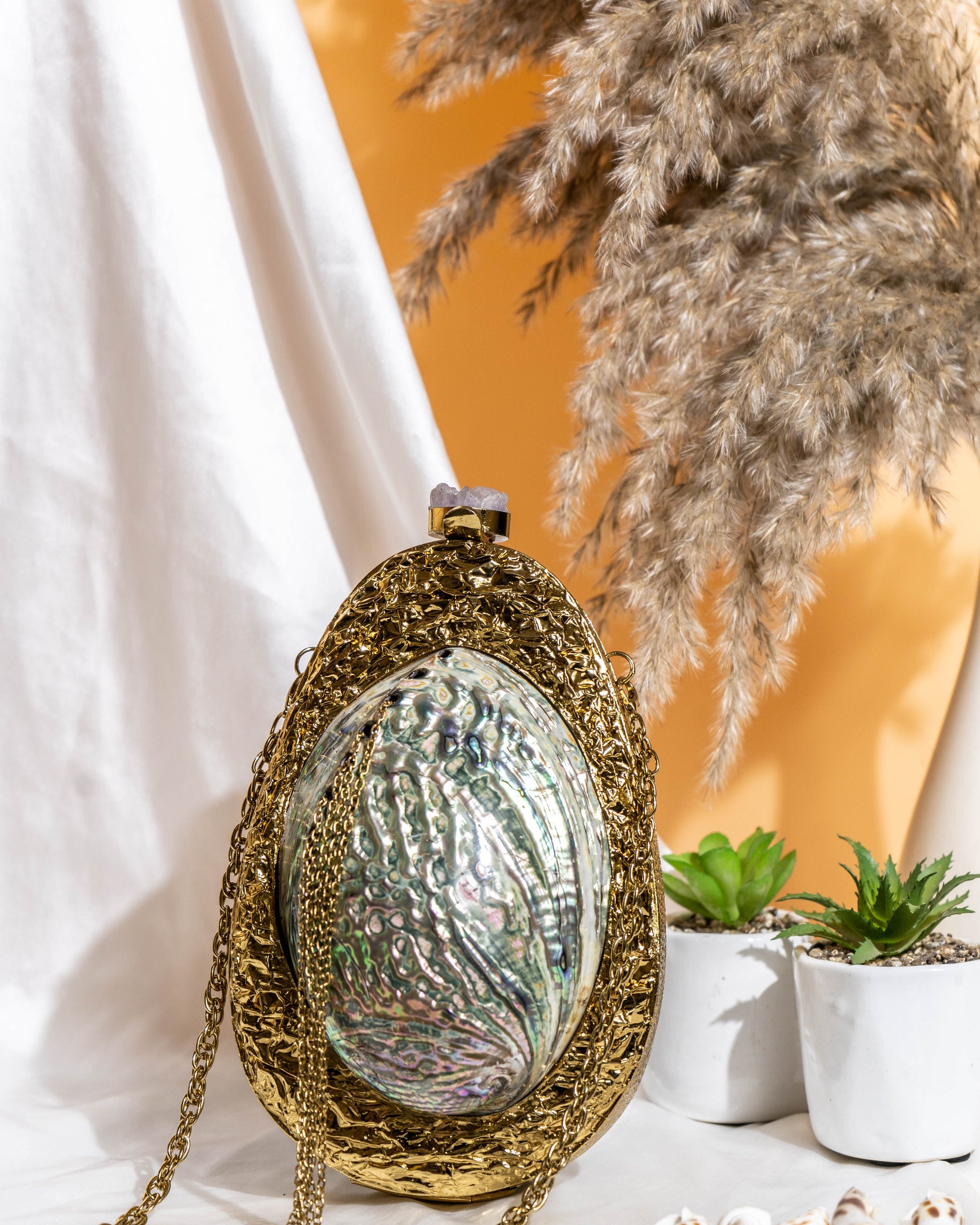 Solene Mirage MOP Clutch – Sculptural Mother of Pearl Purse