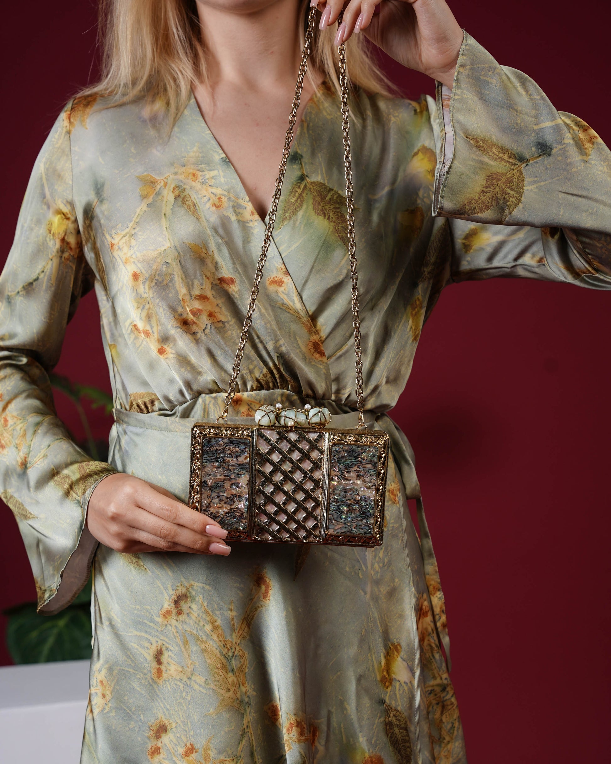 Regal Mosaic Shell Clutch