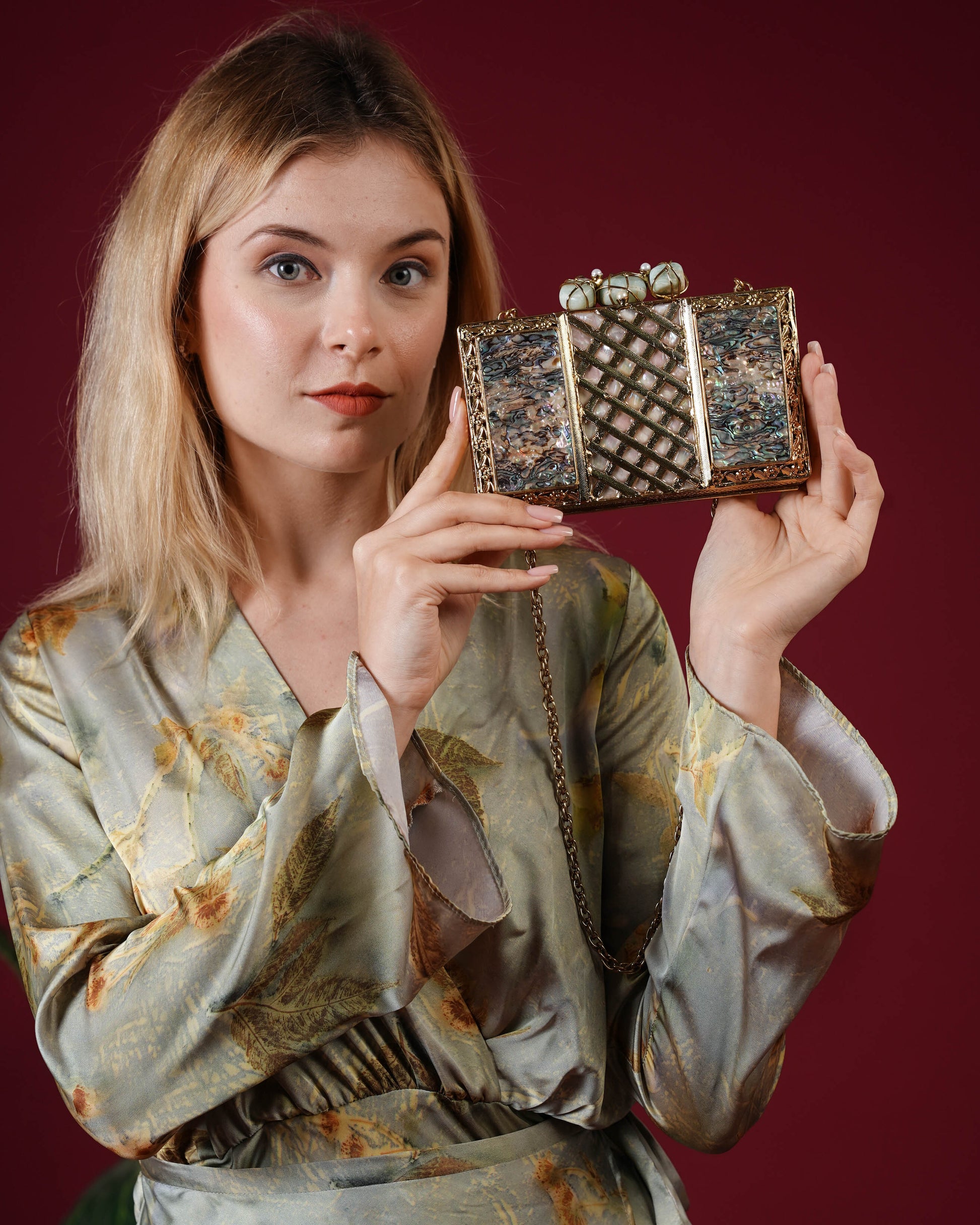 Regal Mosaic Shell Clutch