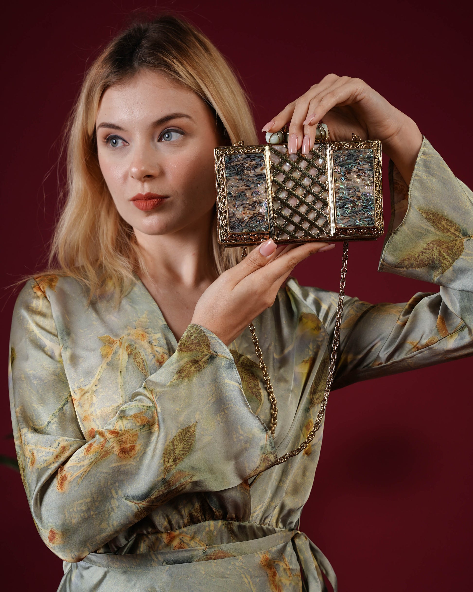 Regal Mosaic Shell Clutch