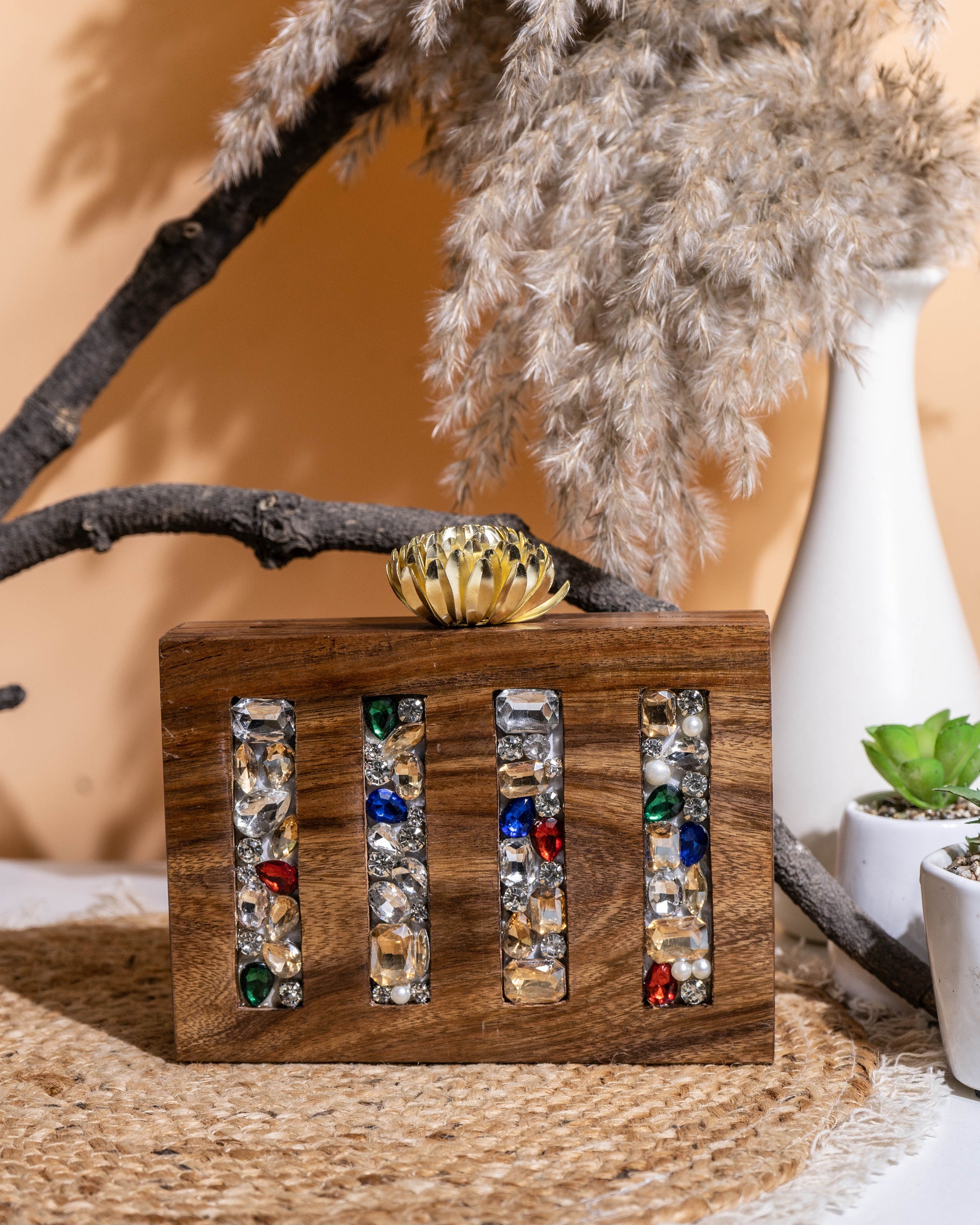 Zariya Jewel Inlay Lotus Clutch
