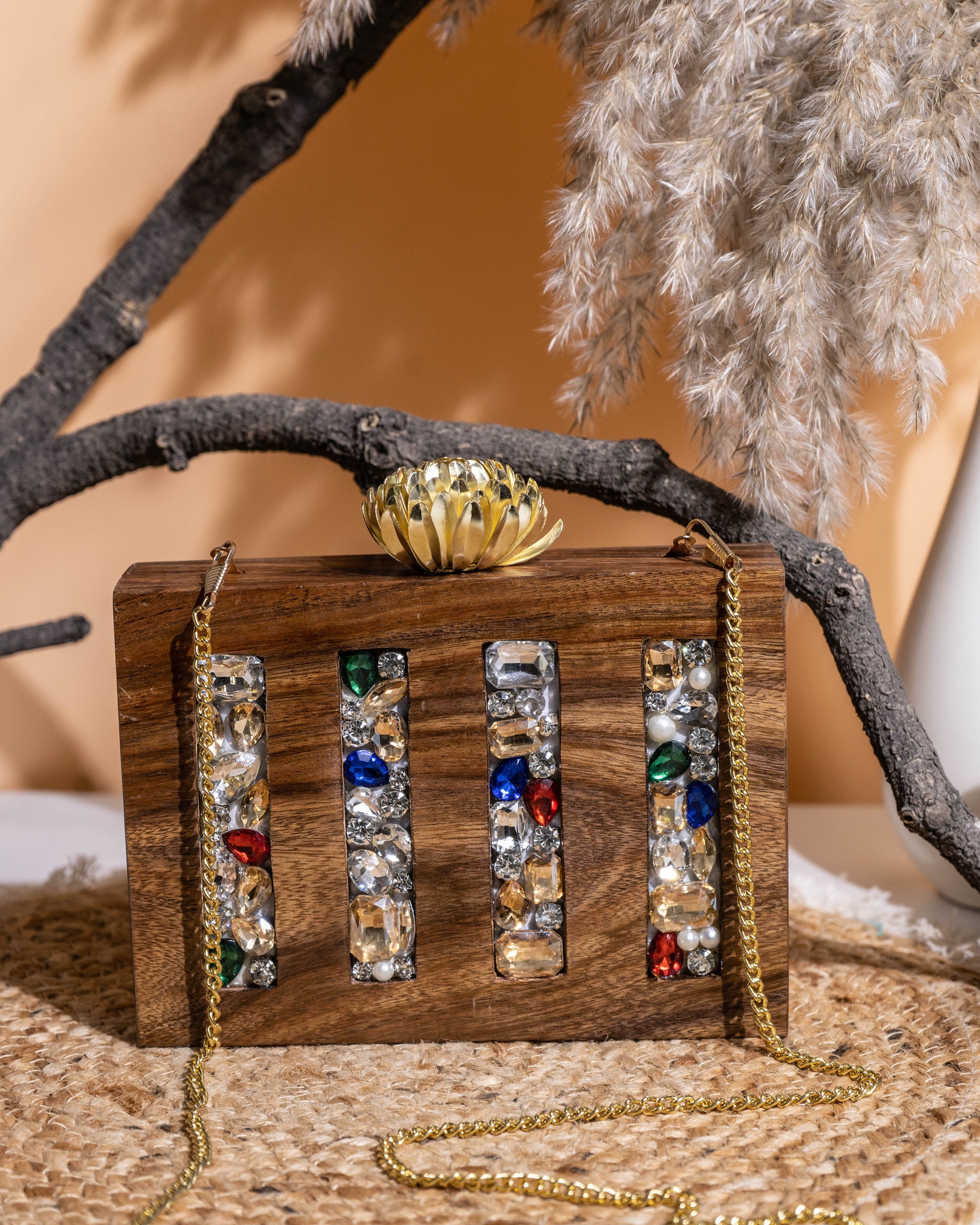 Zariya Jewel Inlay Lotus Clutch