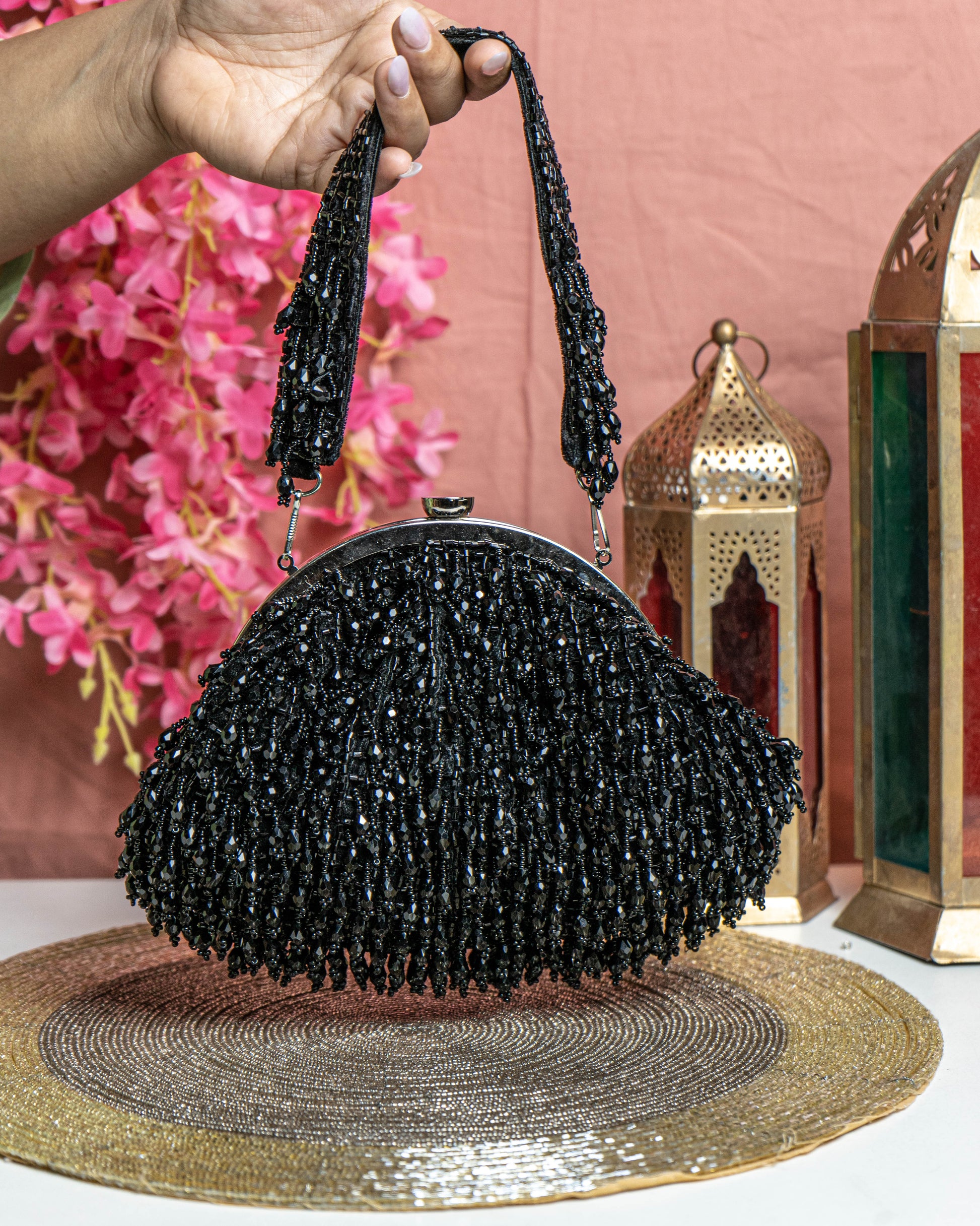 Noir Cascade Beaded Purse
