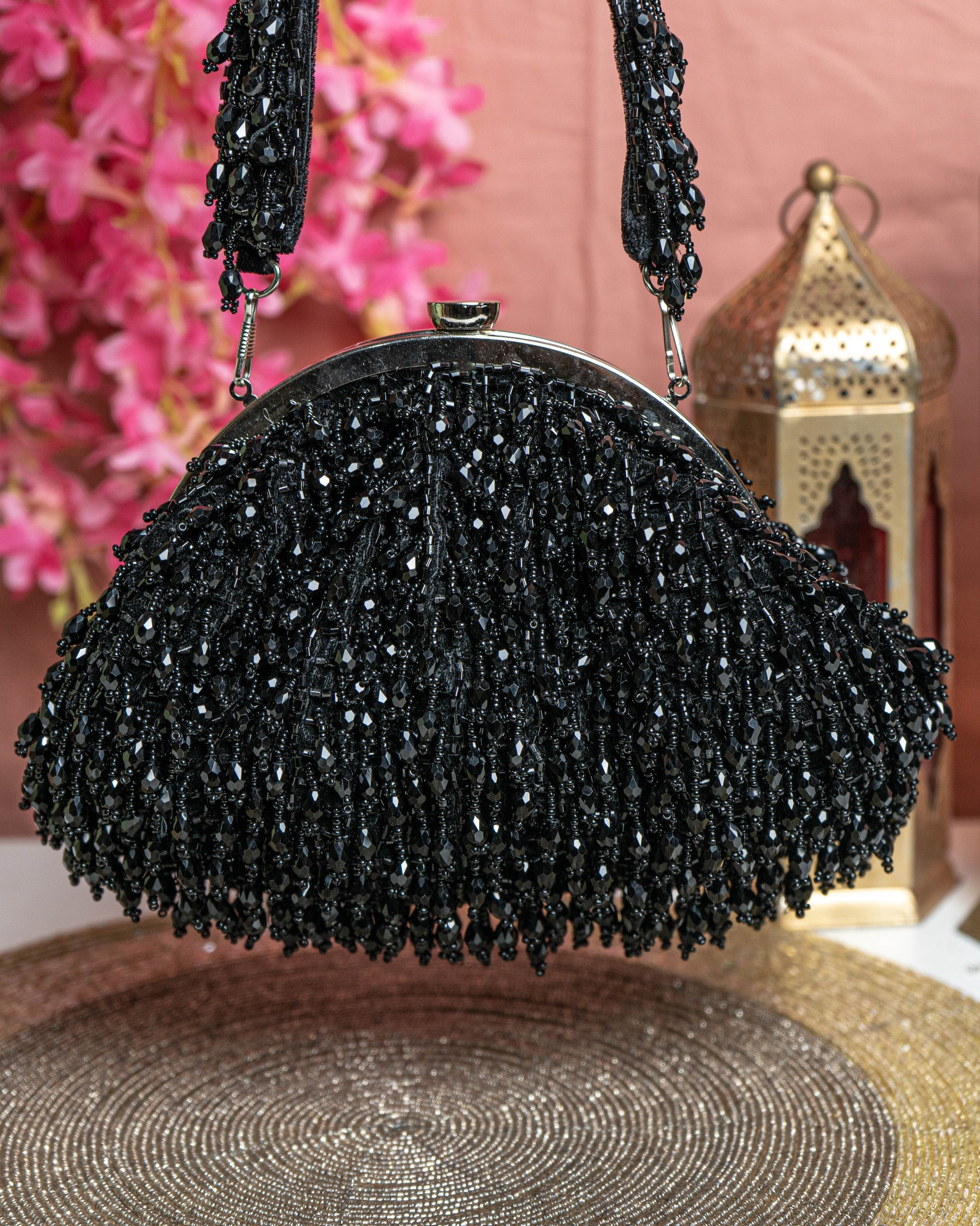 Noir Cascade Beaded Purse