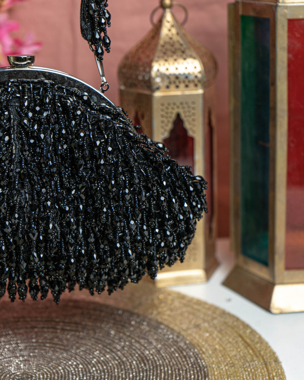 Noir Cascade Beaded Purse