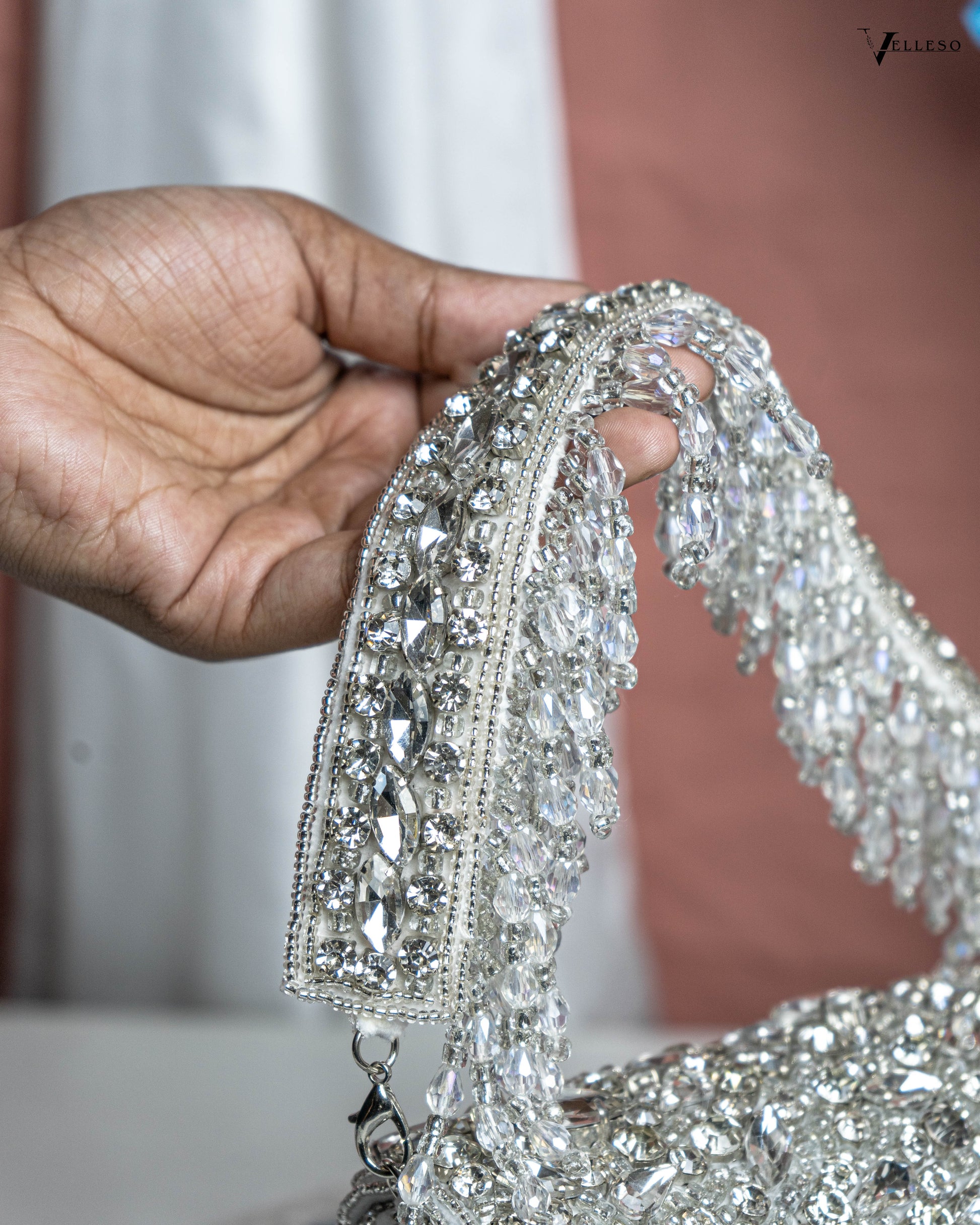 Velleso White Avara Crystal Embellished Flap Over Bag
