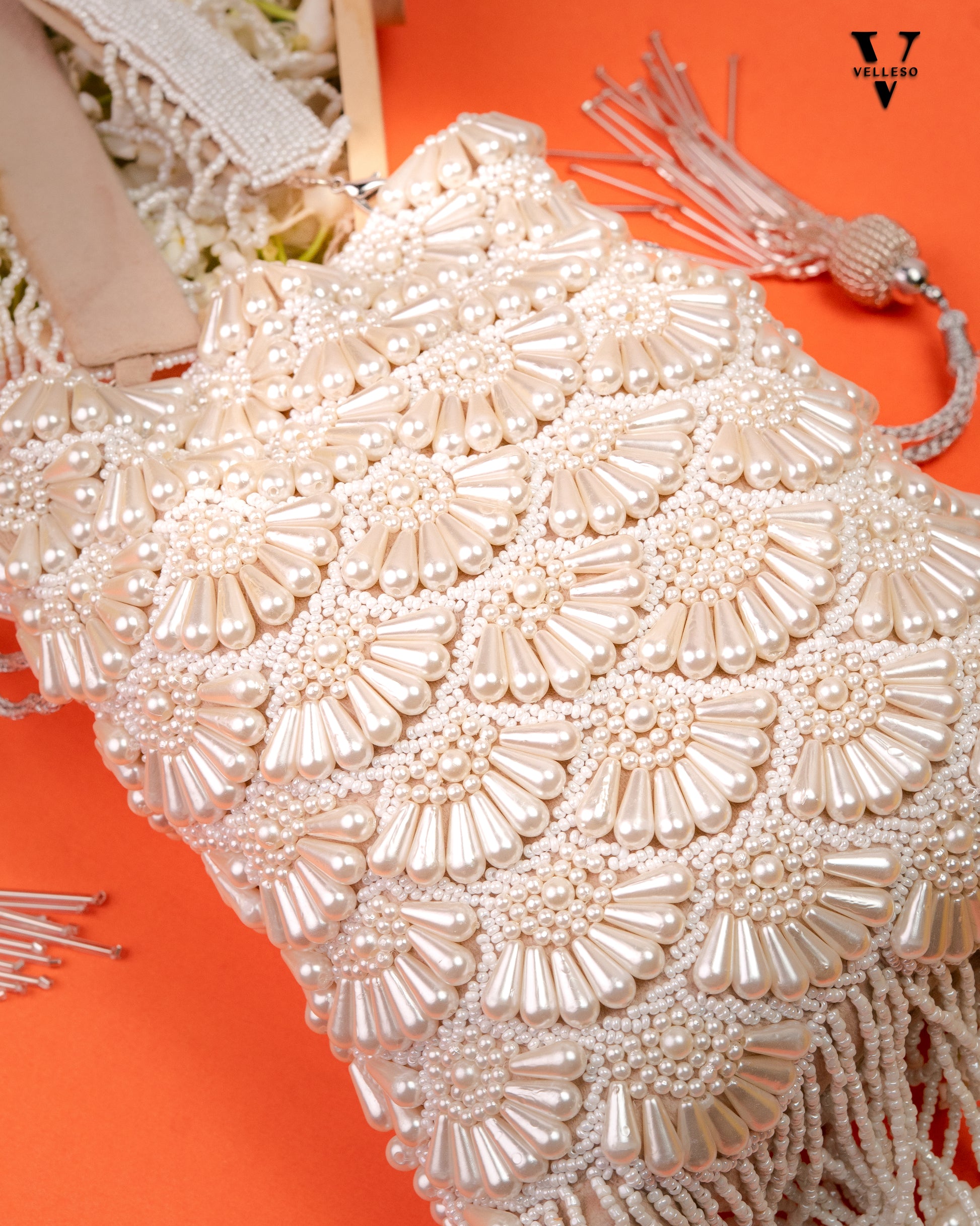 Ivory Tides Beaded Fringe Bag