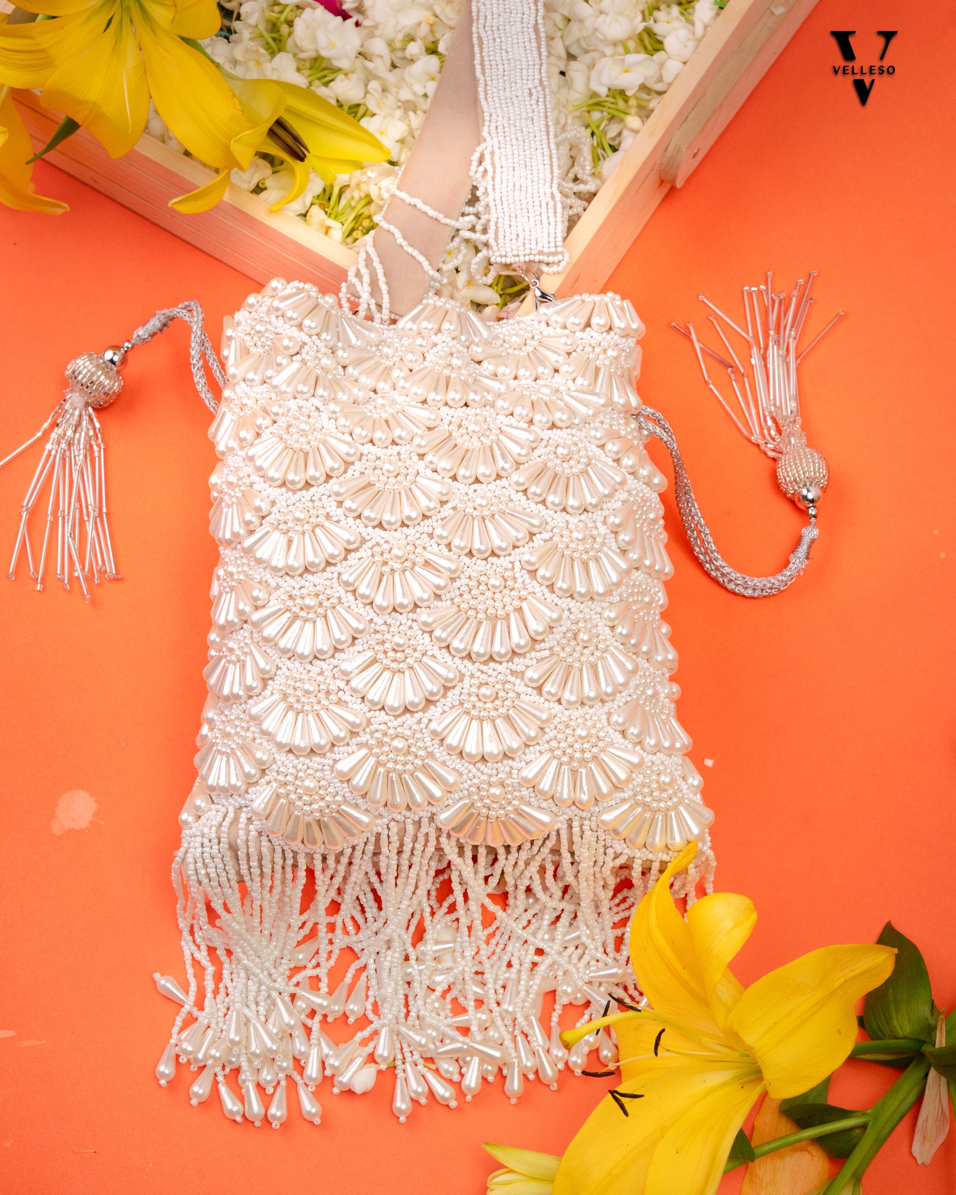 Ivory Tides Beaded Fringe Bag