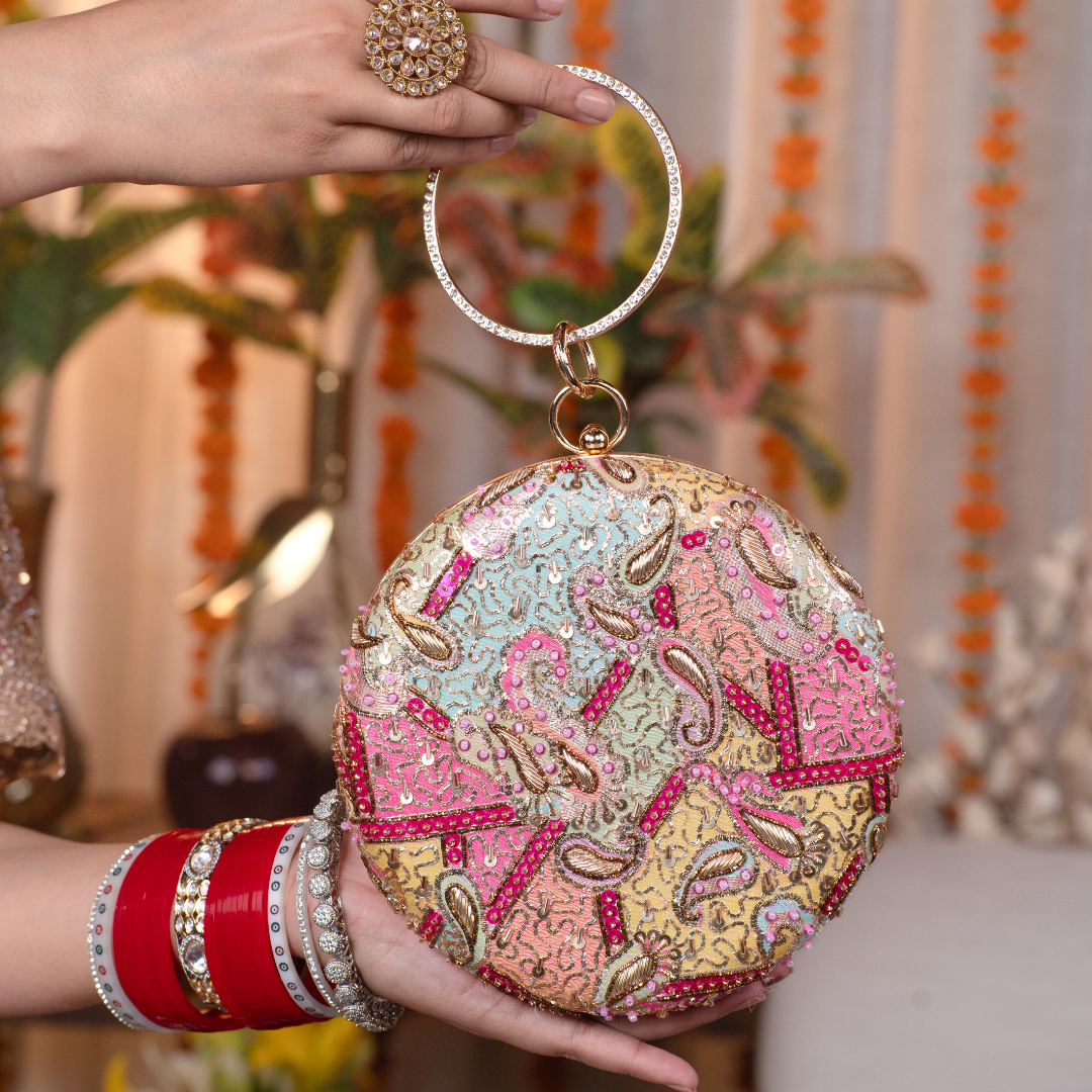 Zayra Round Zari Clutch Bag