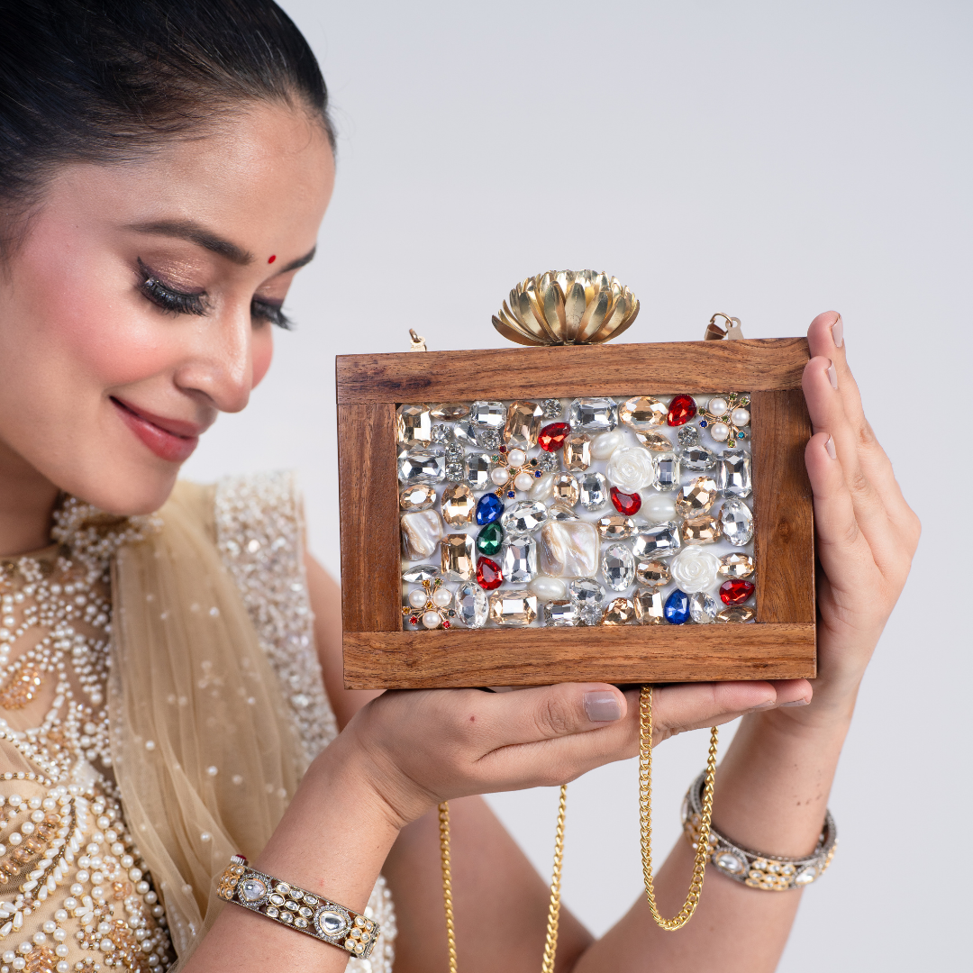 Zaria Jewelwood Clutch