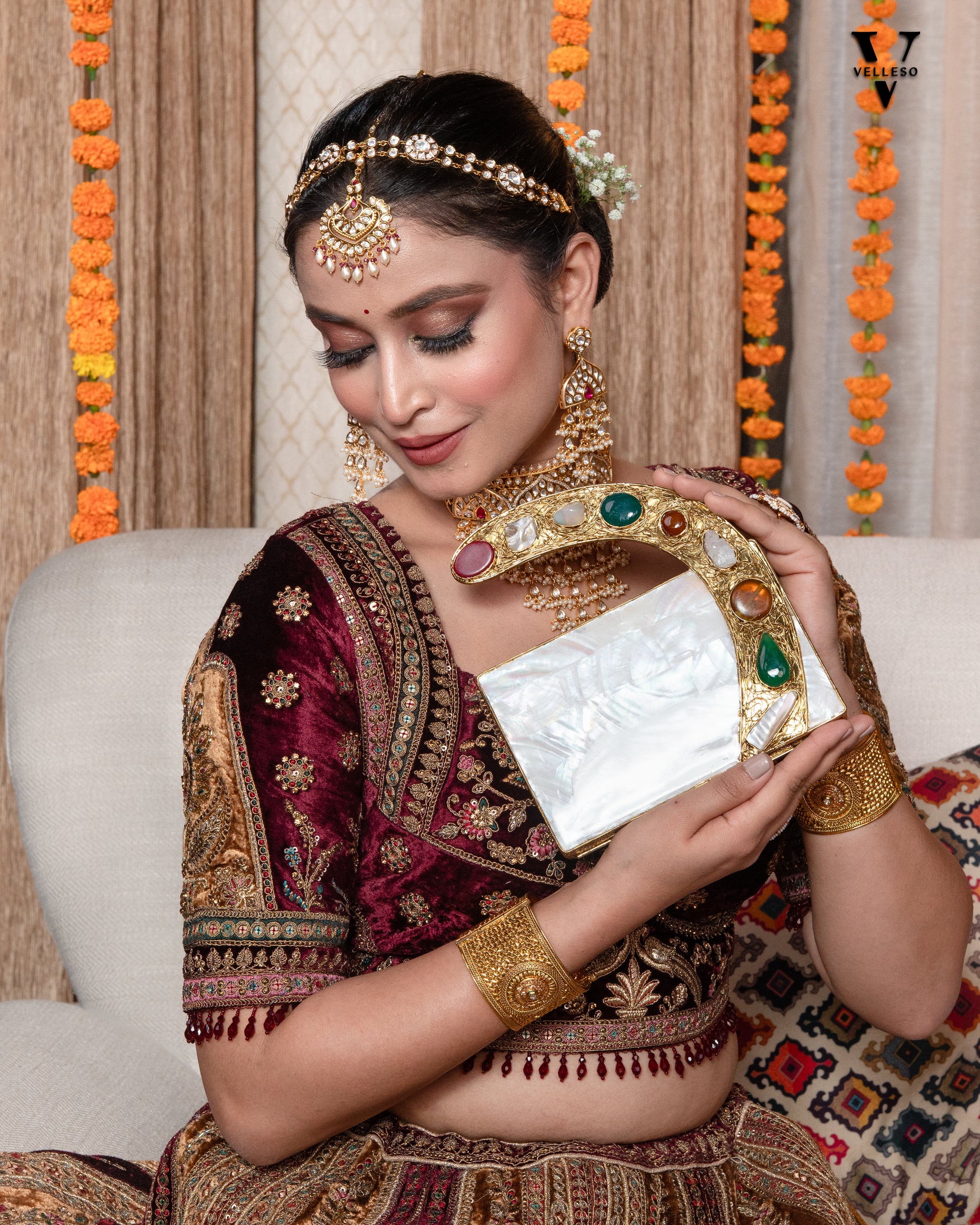 Saryaa Crescent MOP Clutch Bag