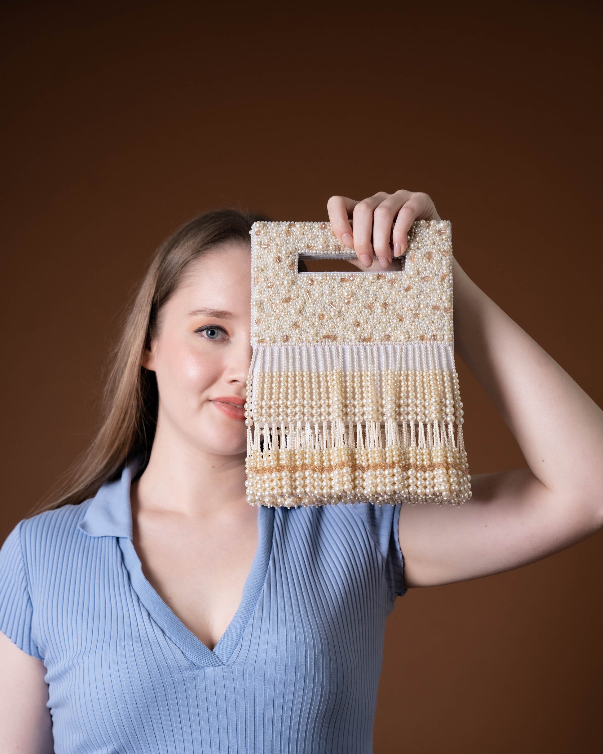 Noor Jahan Regal Crimson Beaded Fringe Clutch