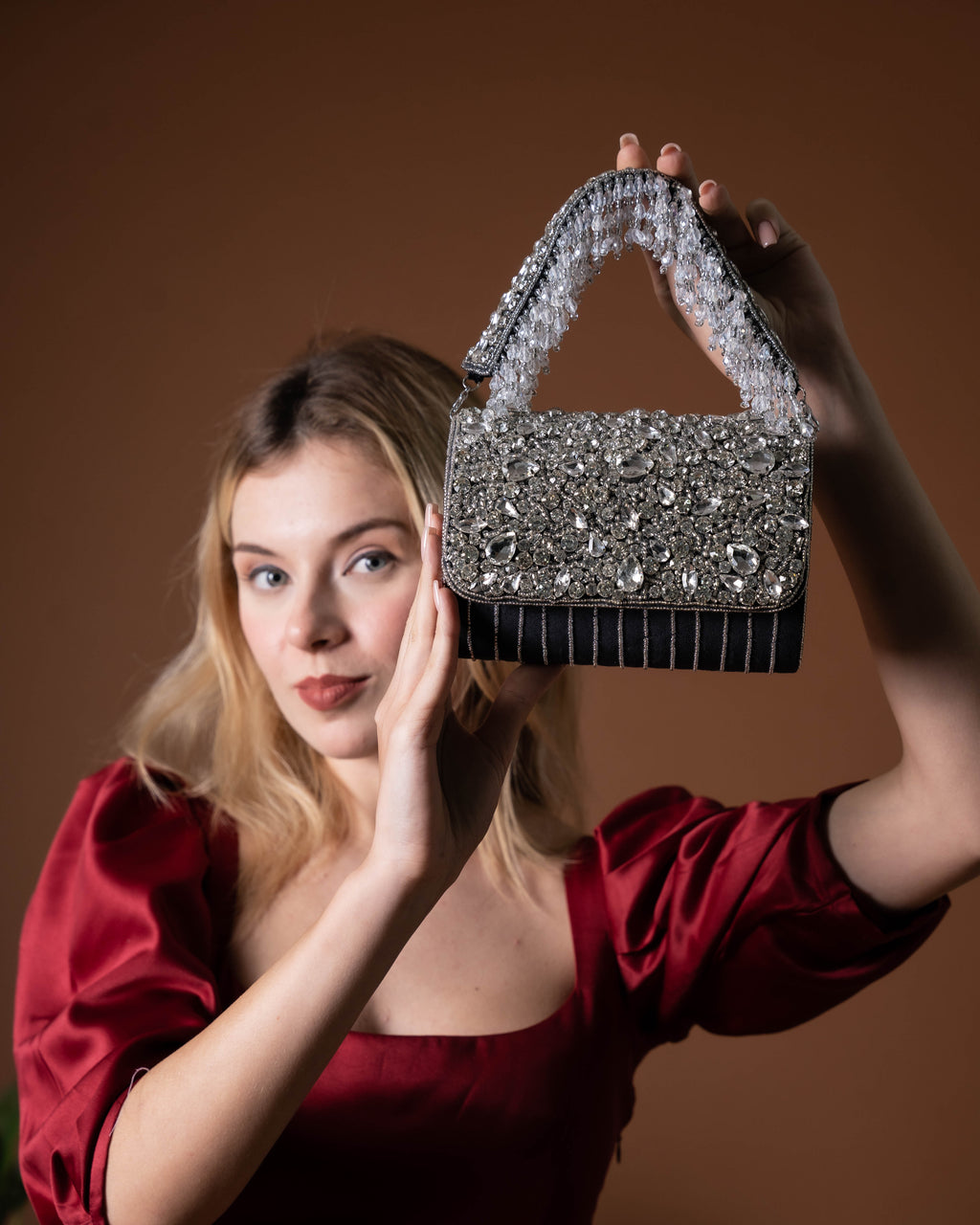 Velleso Black Avara Crystal Embellished Flap Over Bag