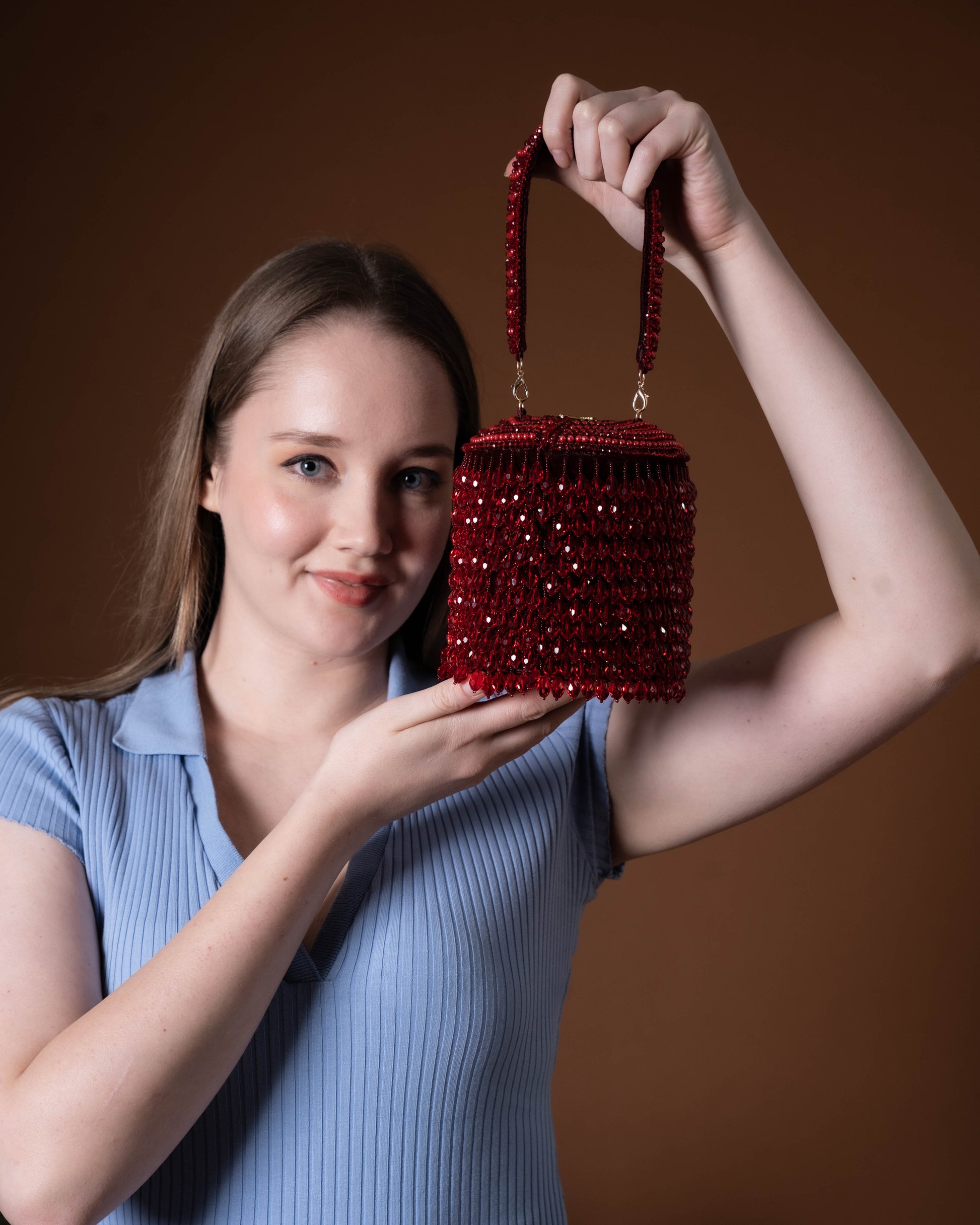 Ameira Crimson Red Beaded Box Bag