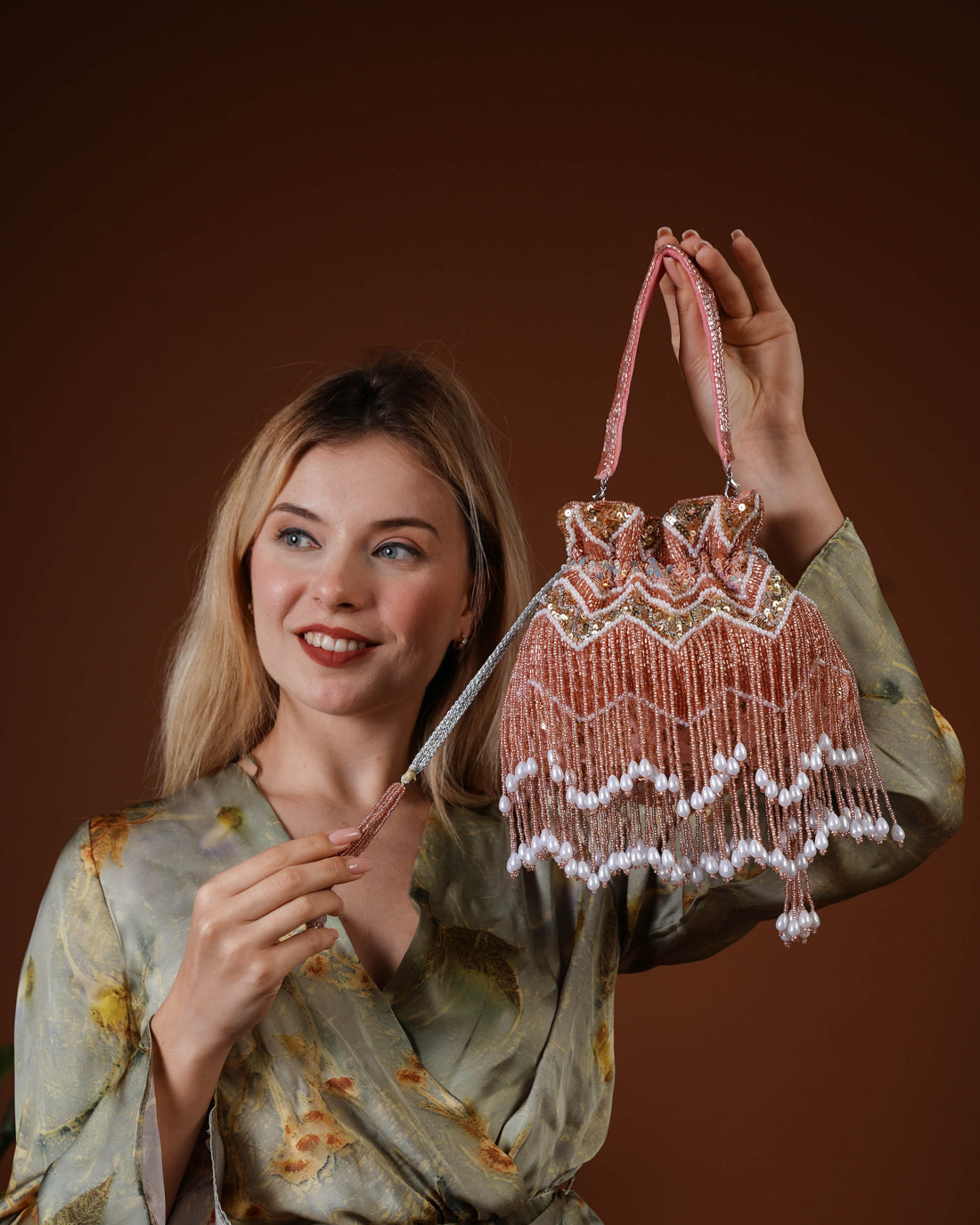 Zarifa Rose Fringe Potli